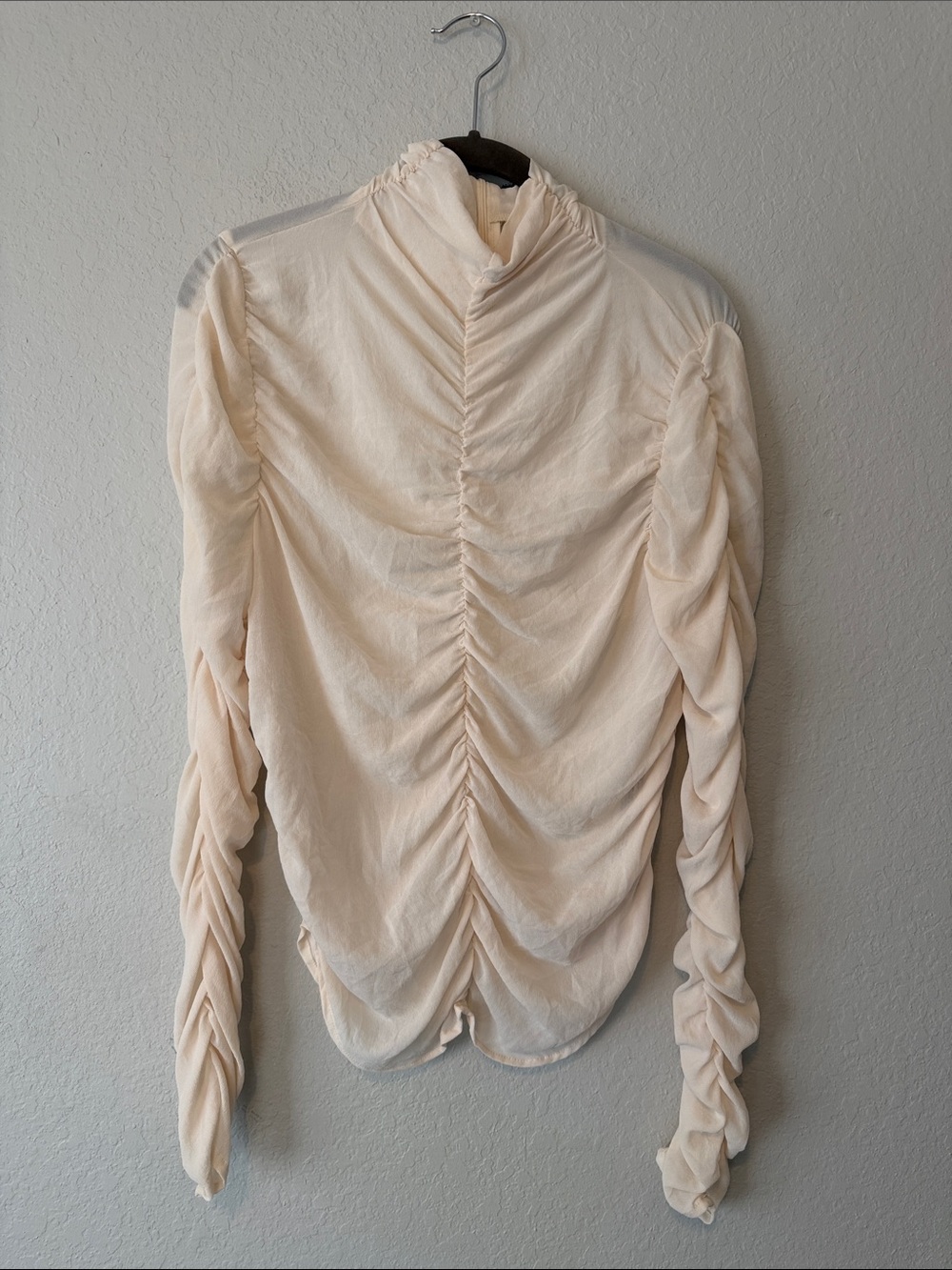 Zara Cream Ruched High-Neck Blouse - Picture 2 of 6